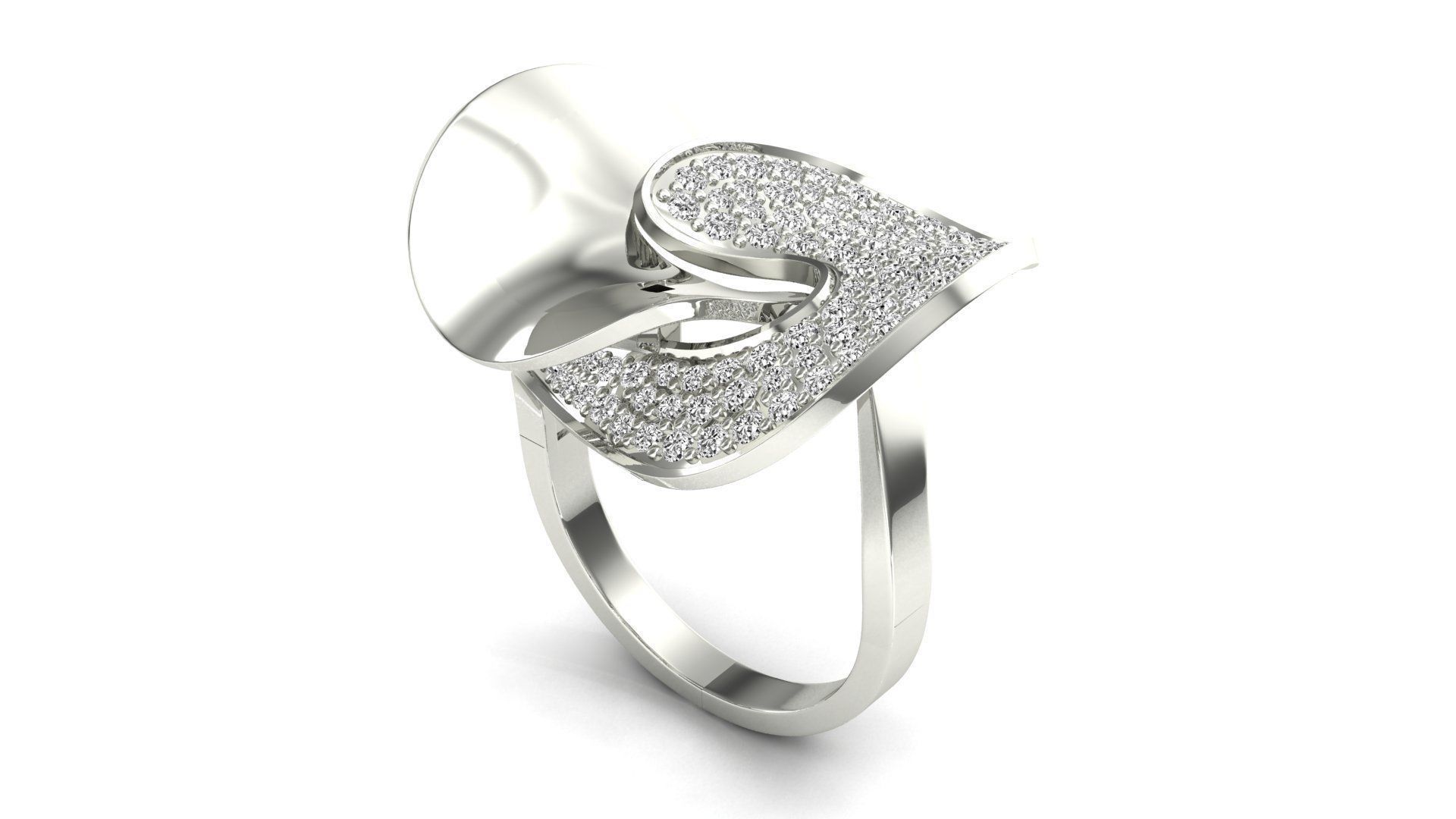 Ring-7843 gold ring with diamonds 3D print model_3