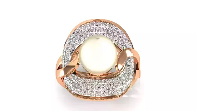 Ring-7826 oval pearl and diamond ring