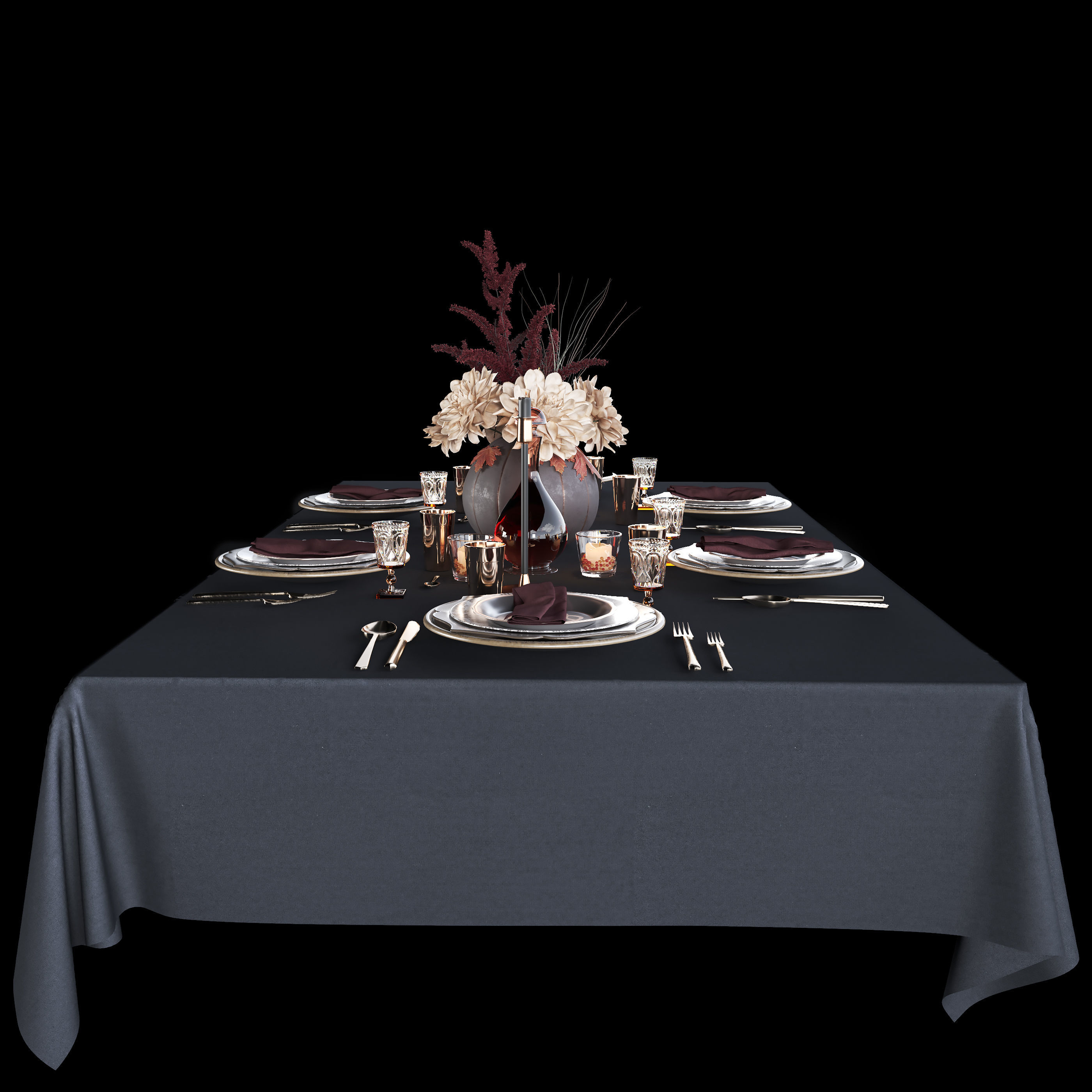 Table setting with bouquet 3D model_7