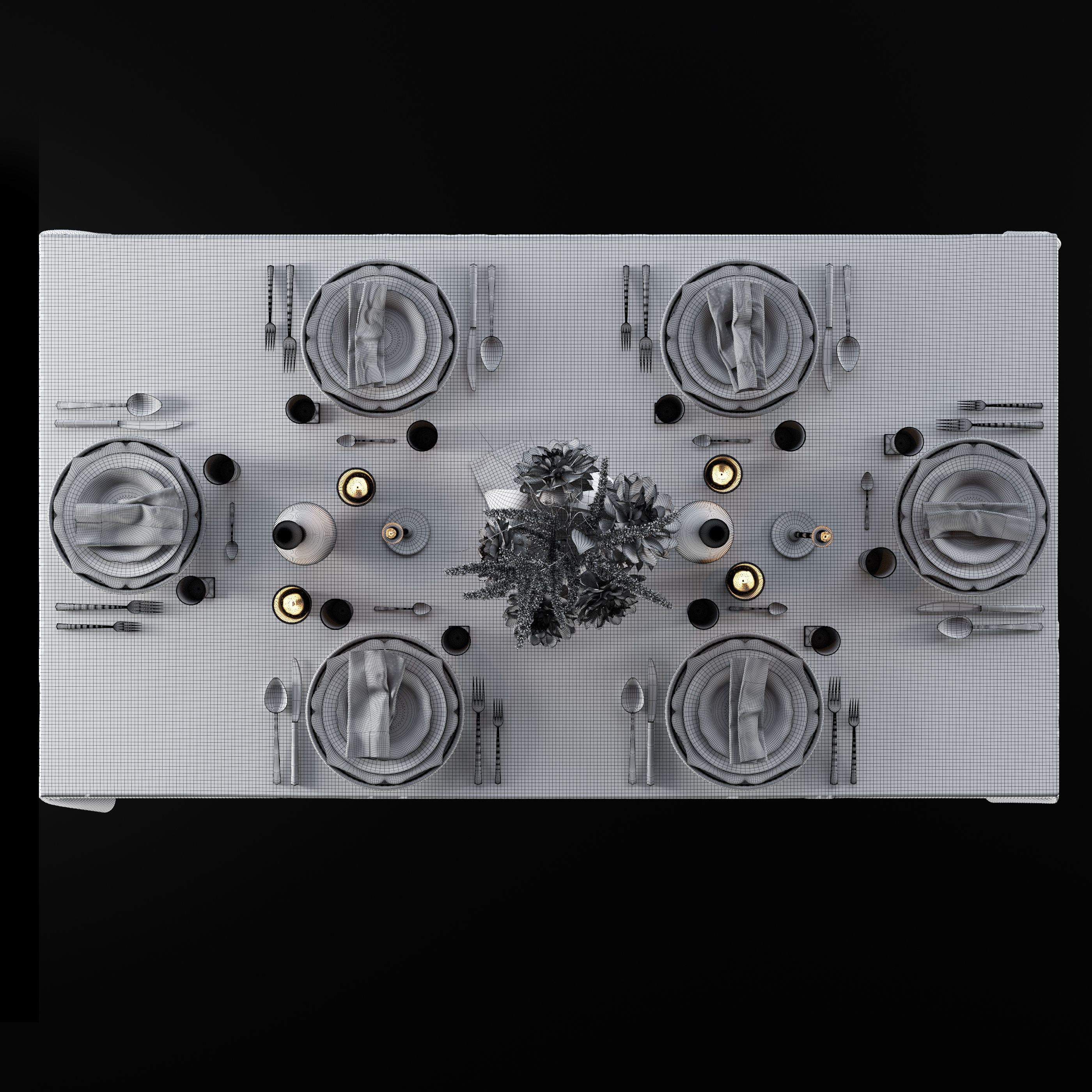 Table setting with bouquet 3D model_11