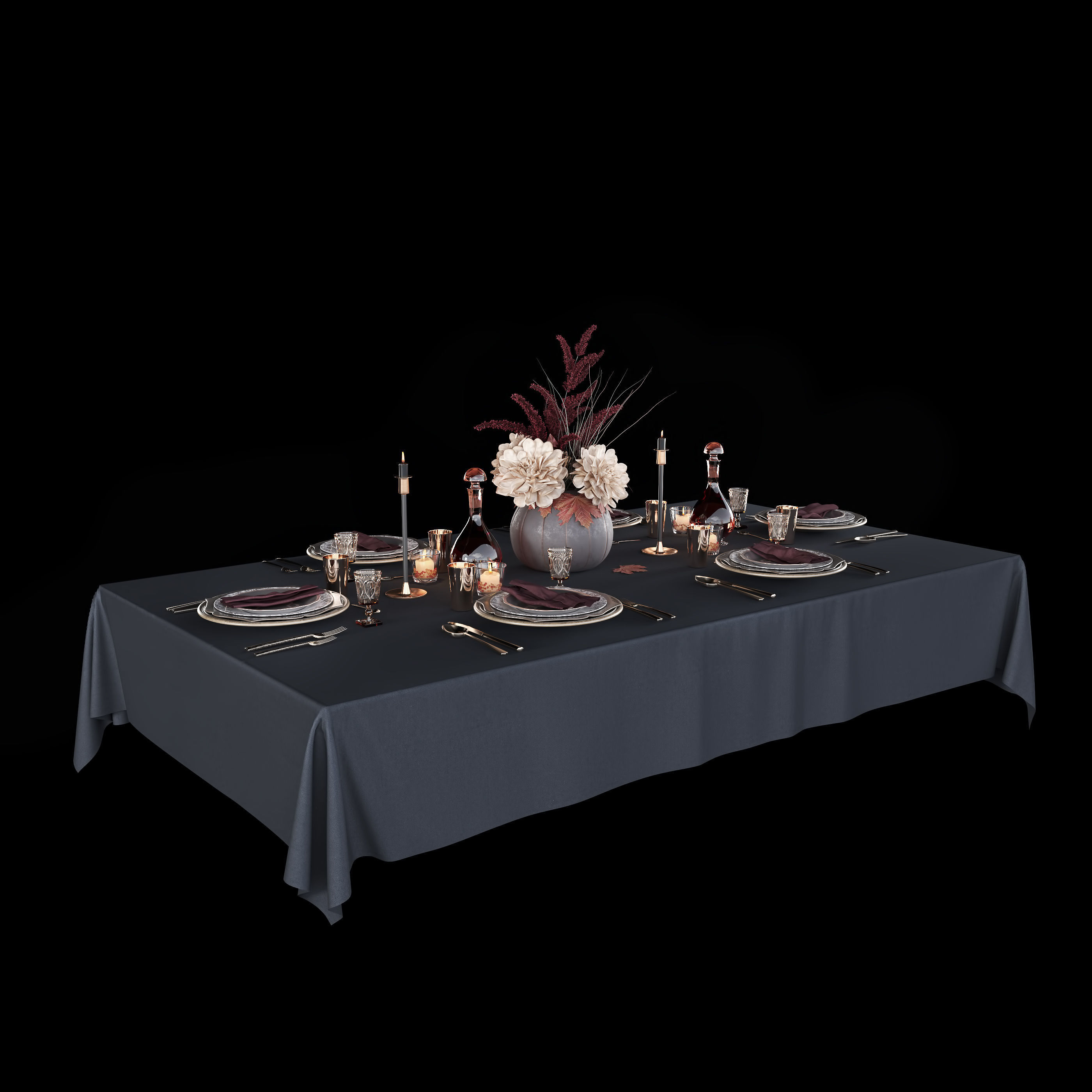 Table setting with bouquet 3D model_4