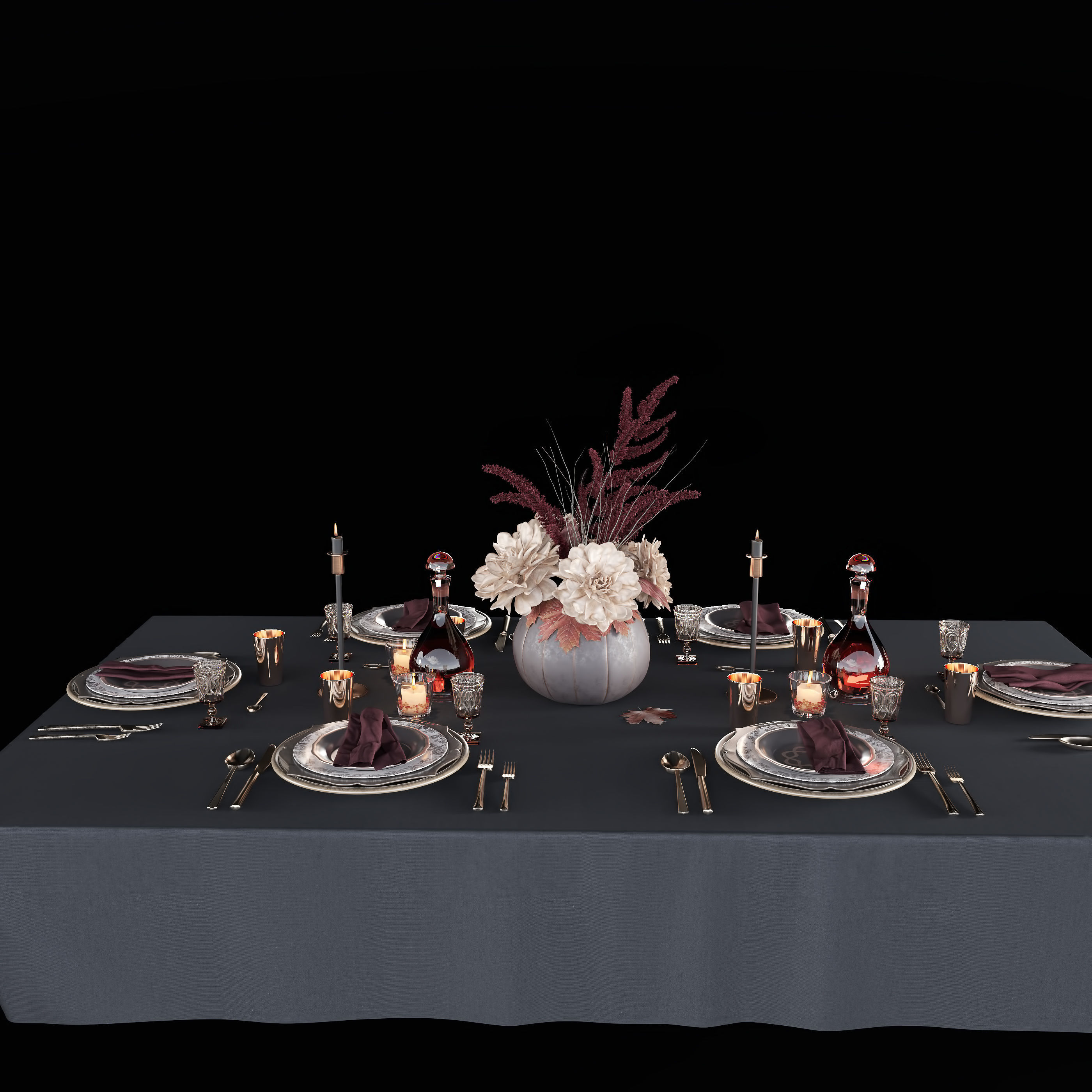 Table setting with bouquet 3D model_1