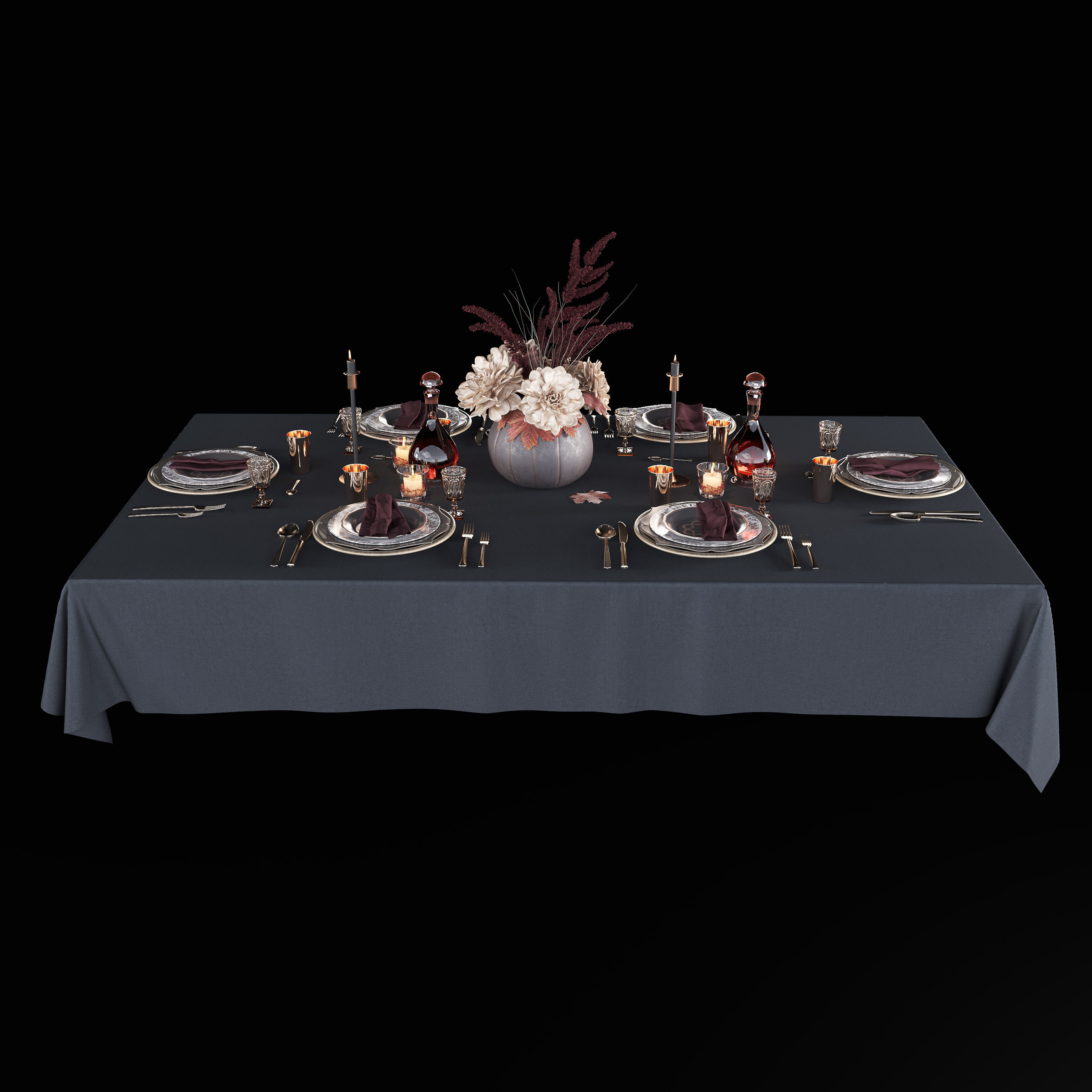 Table setting with bouquet 3D model_2