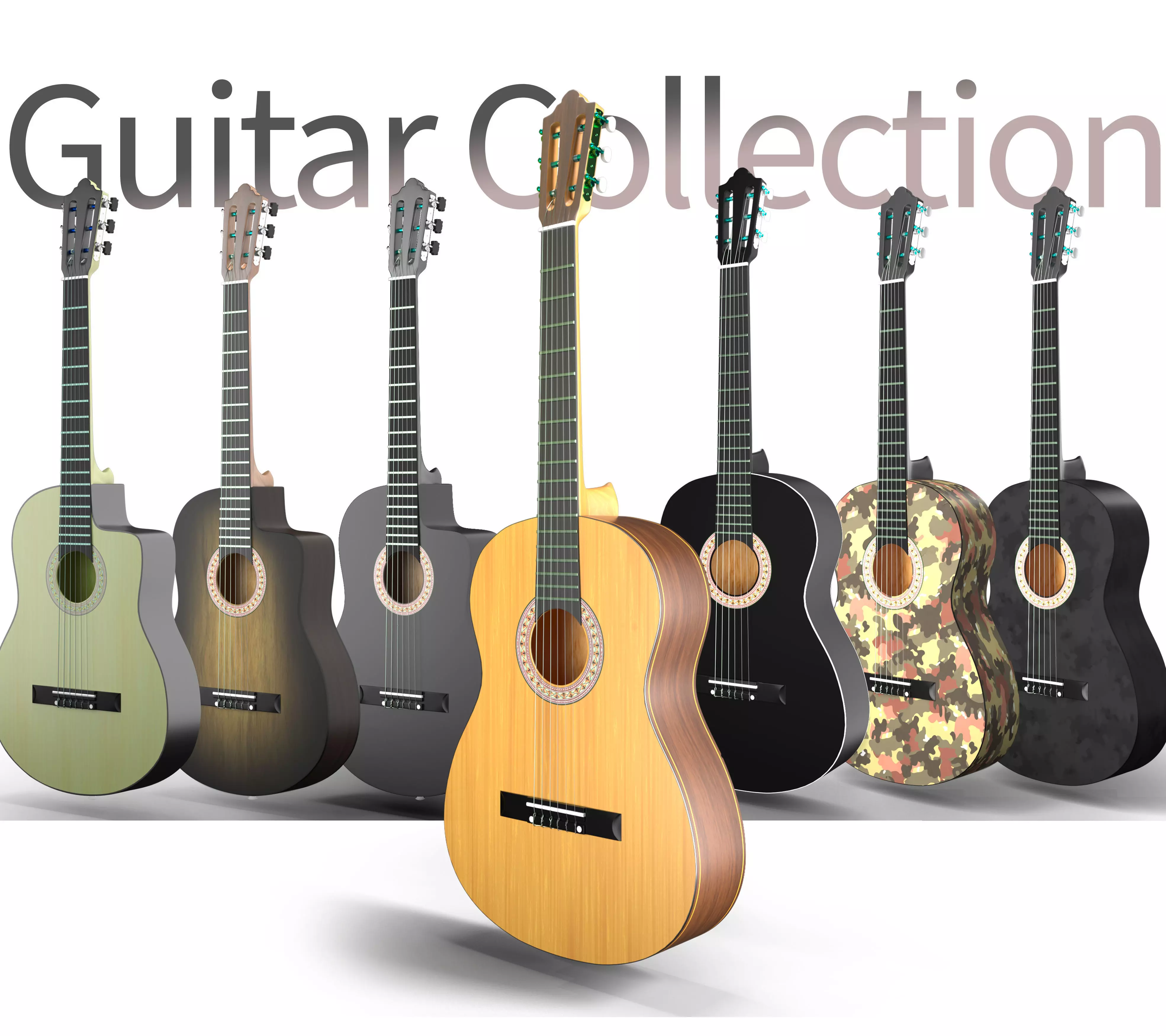 Classic Guitar Collection Low-poly 3D model_0