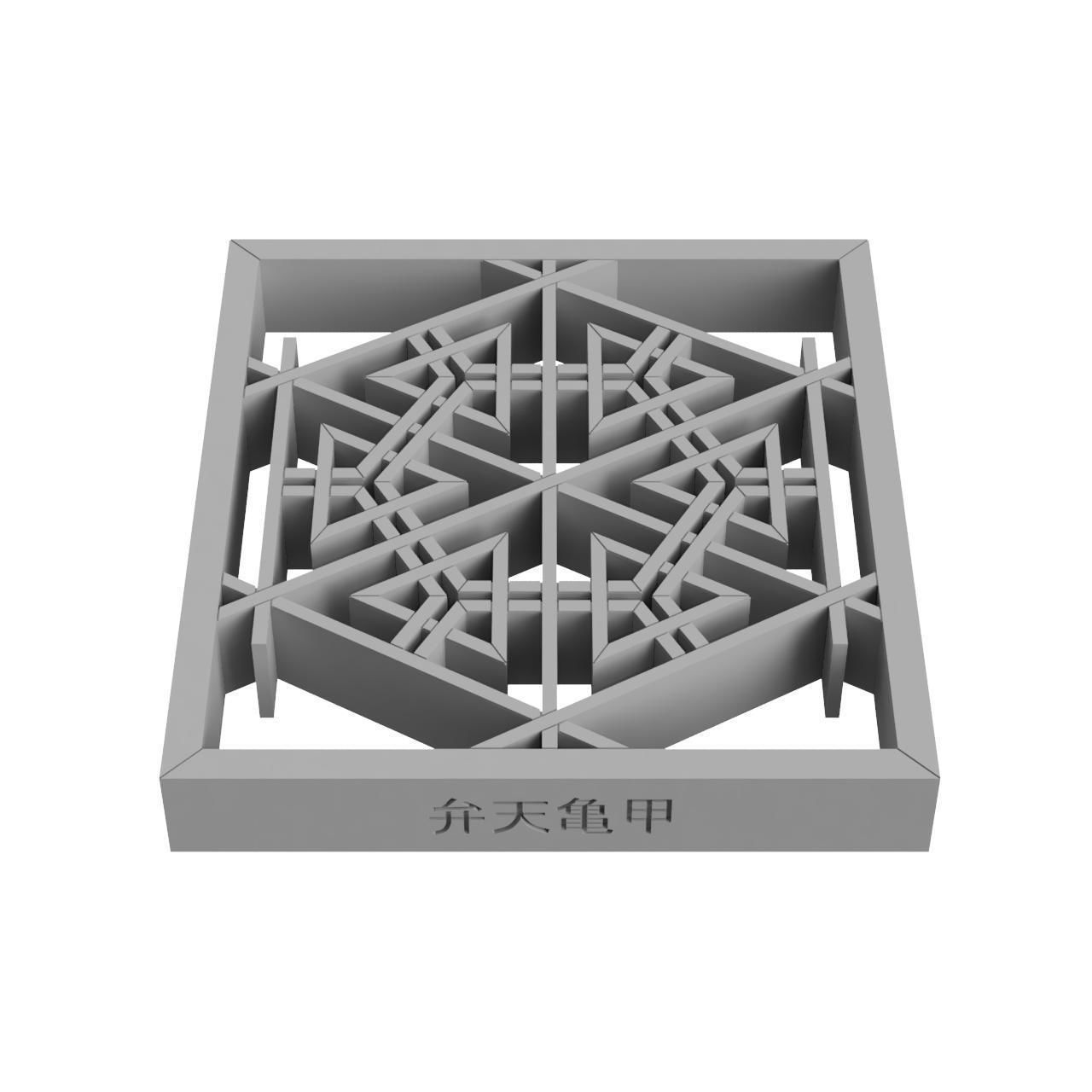 Bentenkikko wooden frame with geometric design 3D print model_3