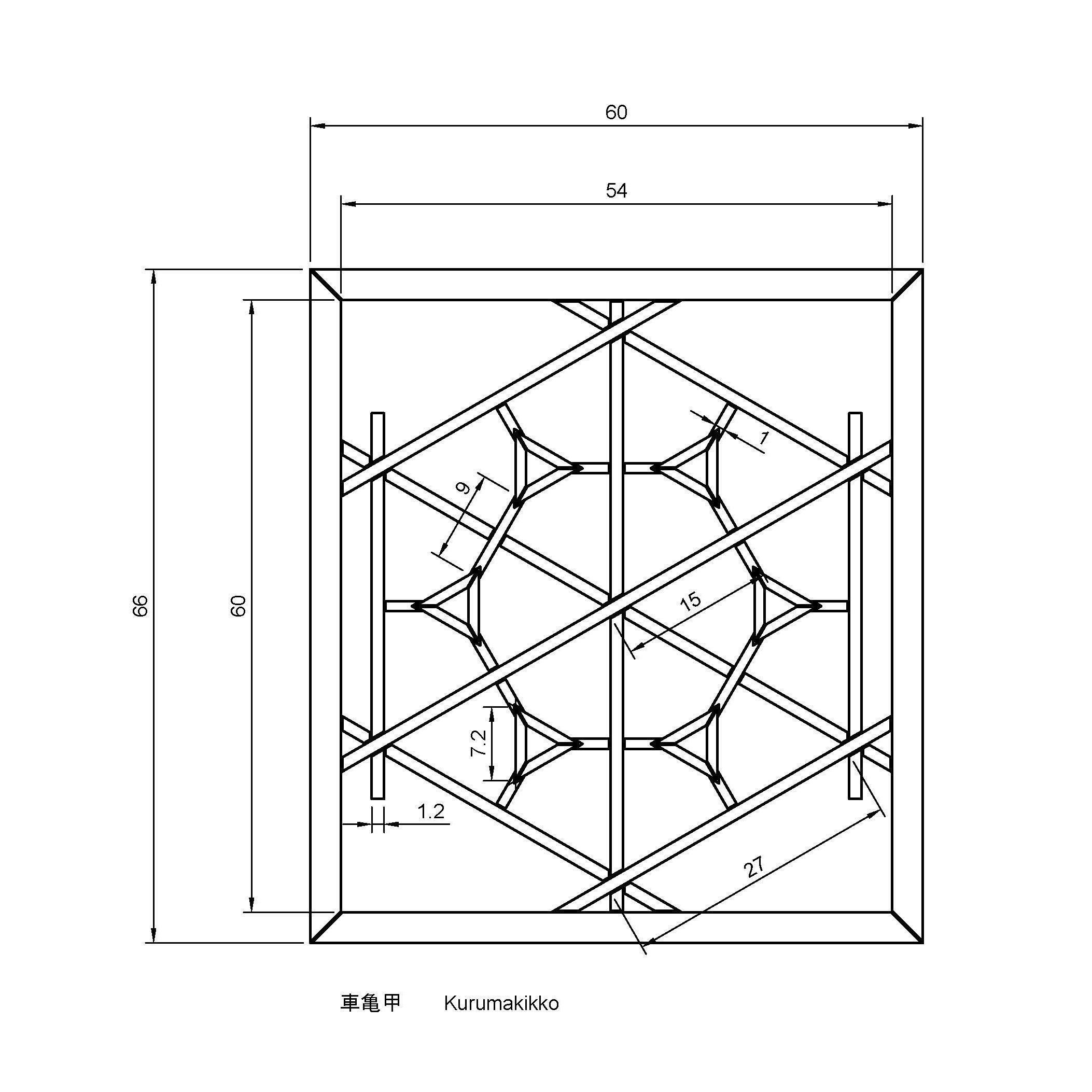 Kurumakikko wooden window frame with geometric design 3D print model_1