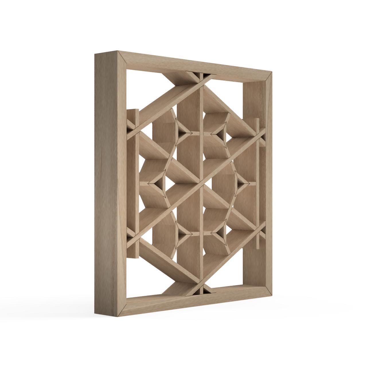 Kurumakikko wooden window frame with geometric design 3D print model_2