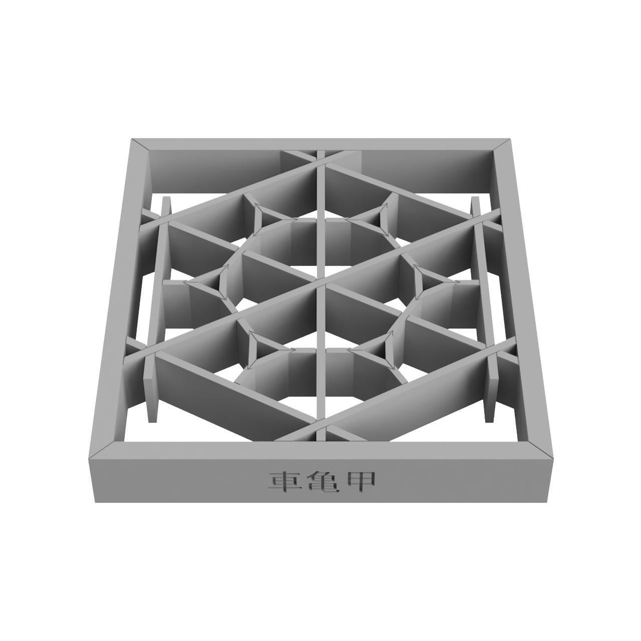 Kurumakikko wooden window frame with geometric design 3D print model_3