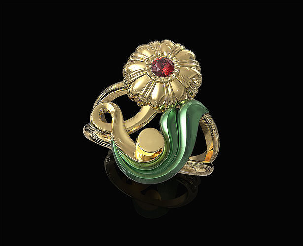 Pretty Rose with stalk-Ring 3D print model