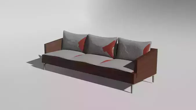 Red Pillowed Wooden Couch