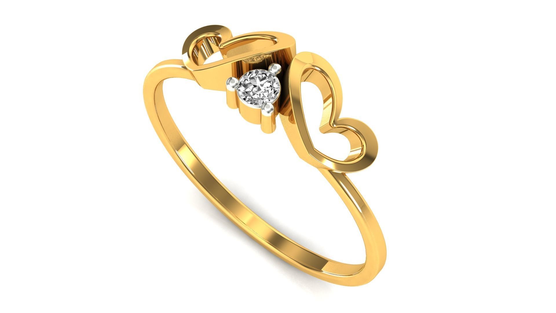 Ring-135 heart shaped diamond ring in rose gold 3D print model_5