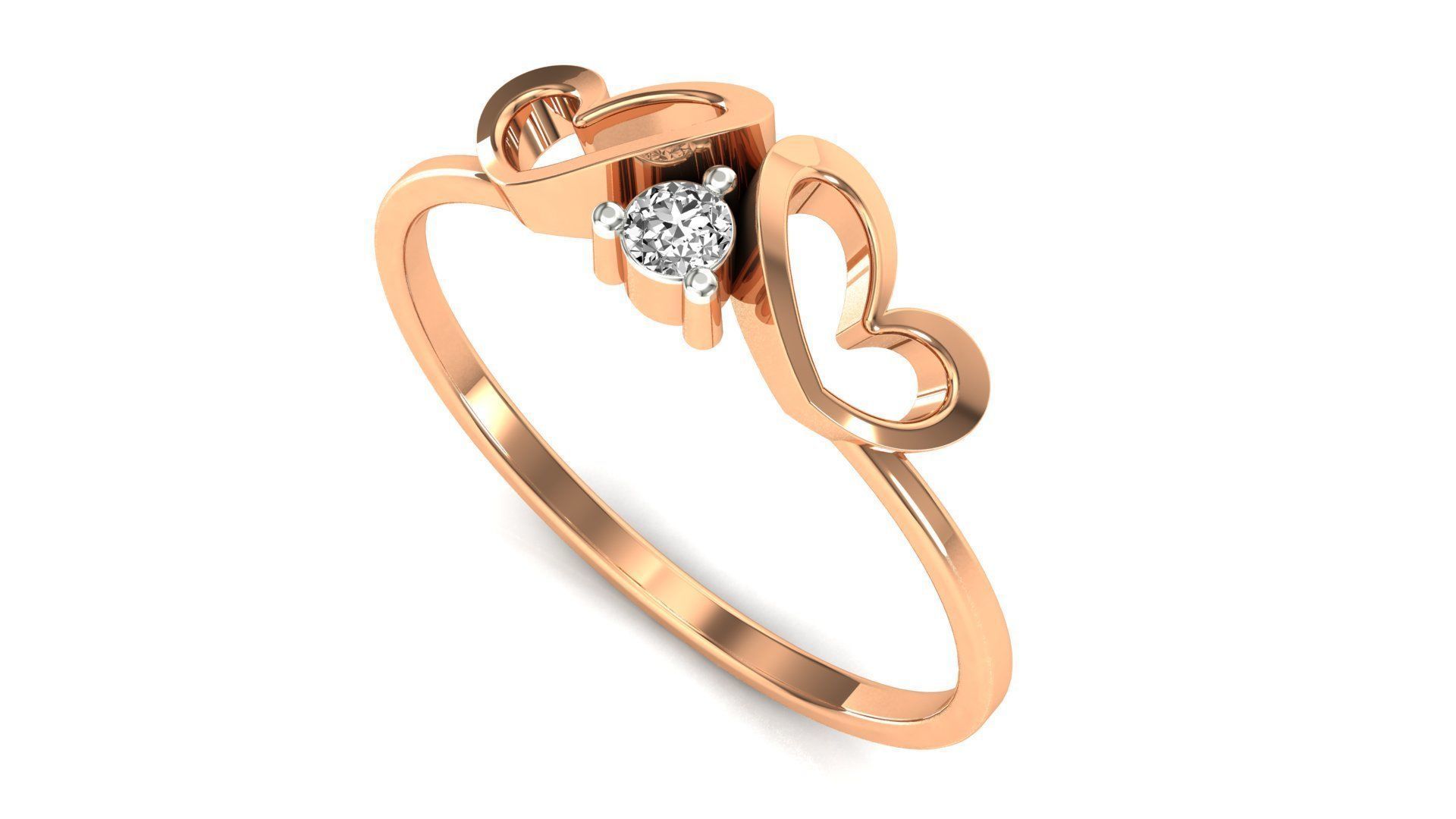 Ring-135 heart shaped diamond ring in rose gold 3D print model_1