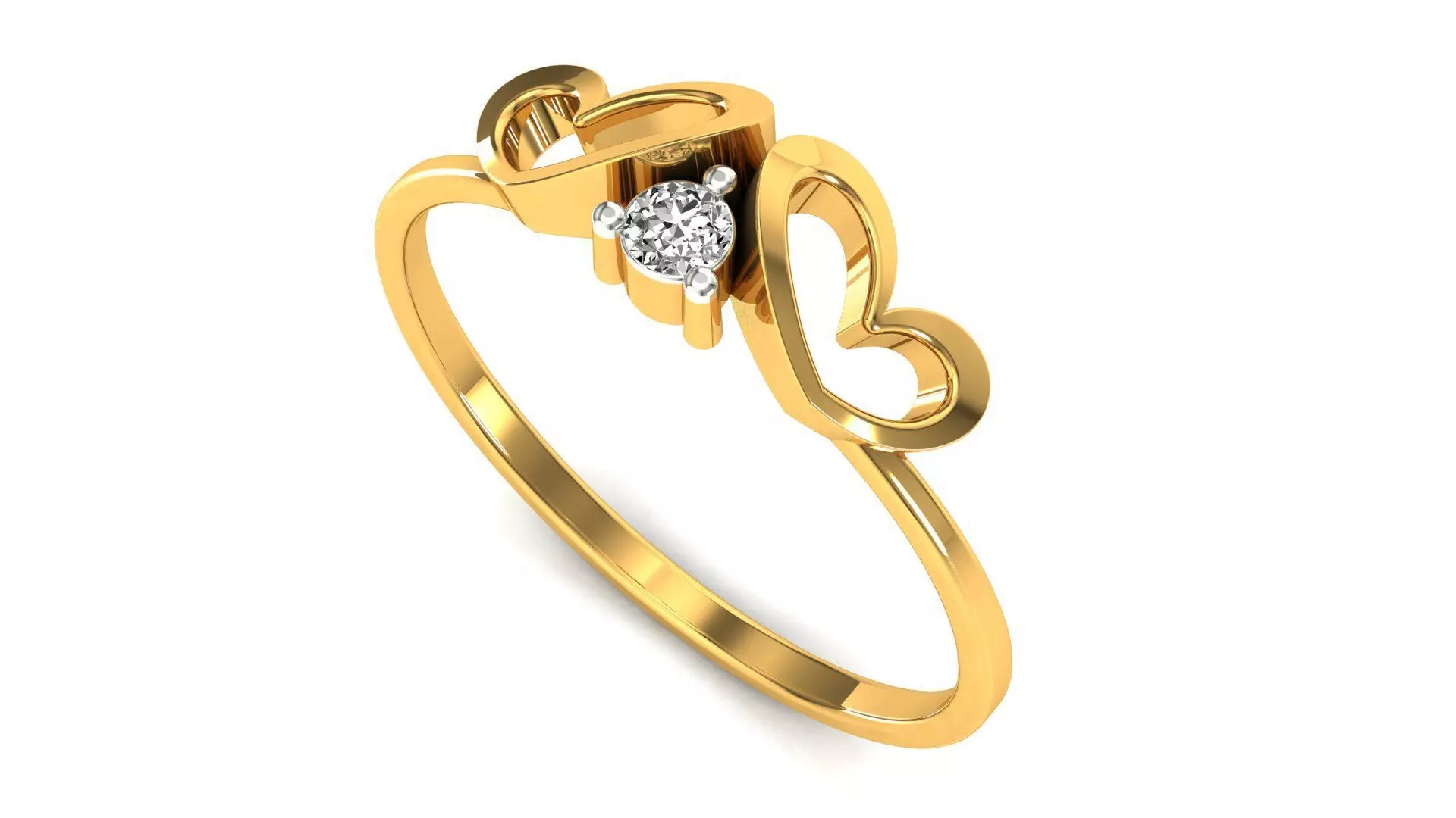 Ring-135 heart shaped diamond ring in rose gold 3D print model_0
