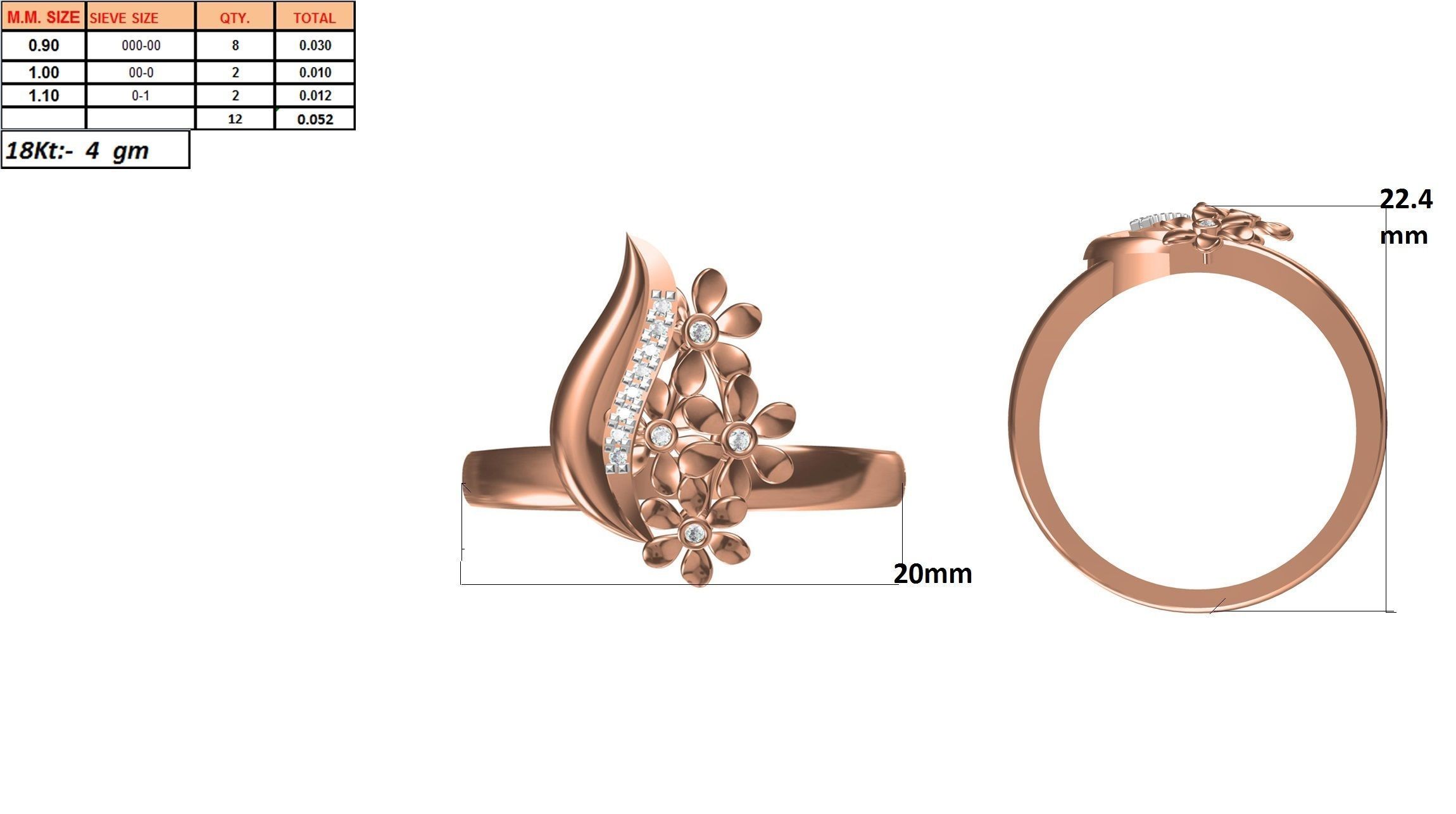 Ring-128 rose gold ring with diamonds 3D print model_24