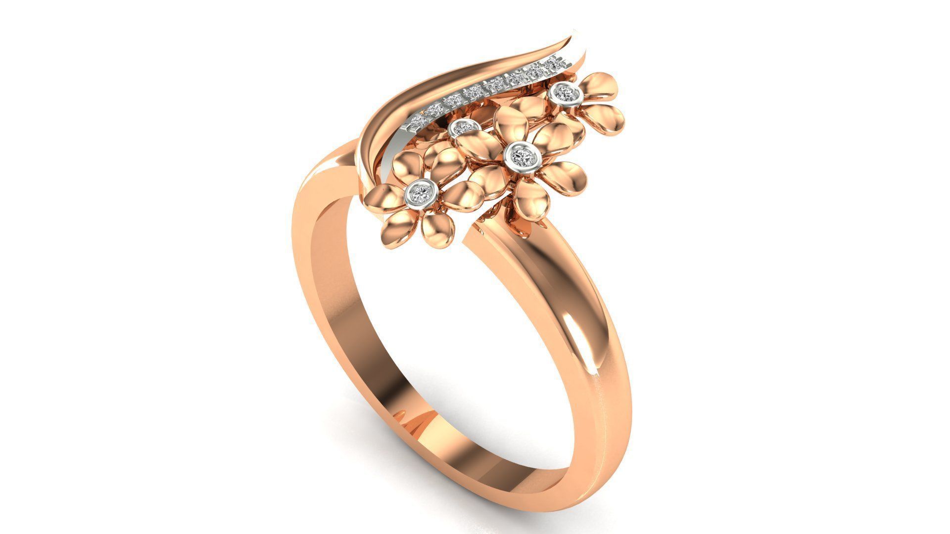 Ring-128 rose gold ring with diamonds 3D print model_1