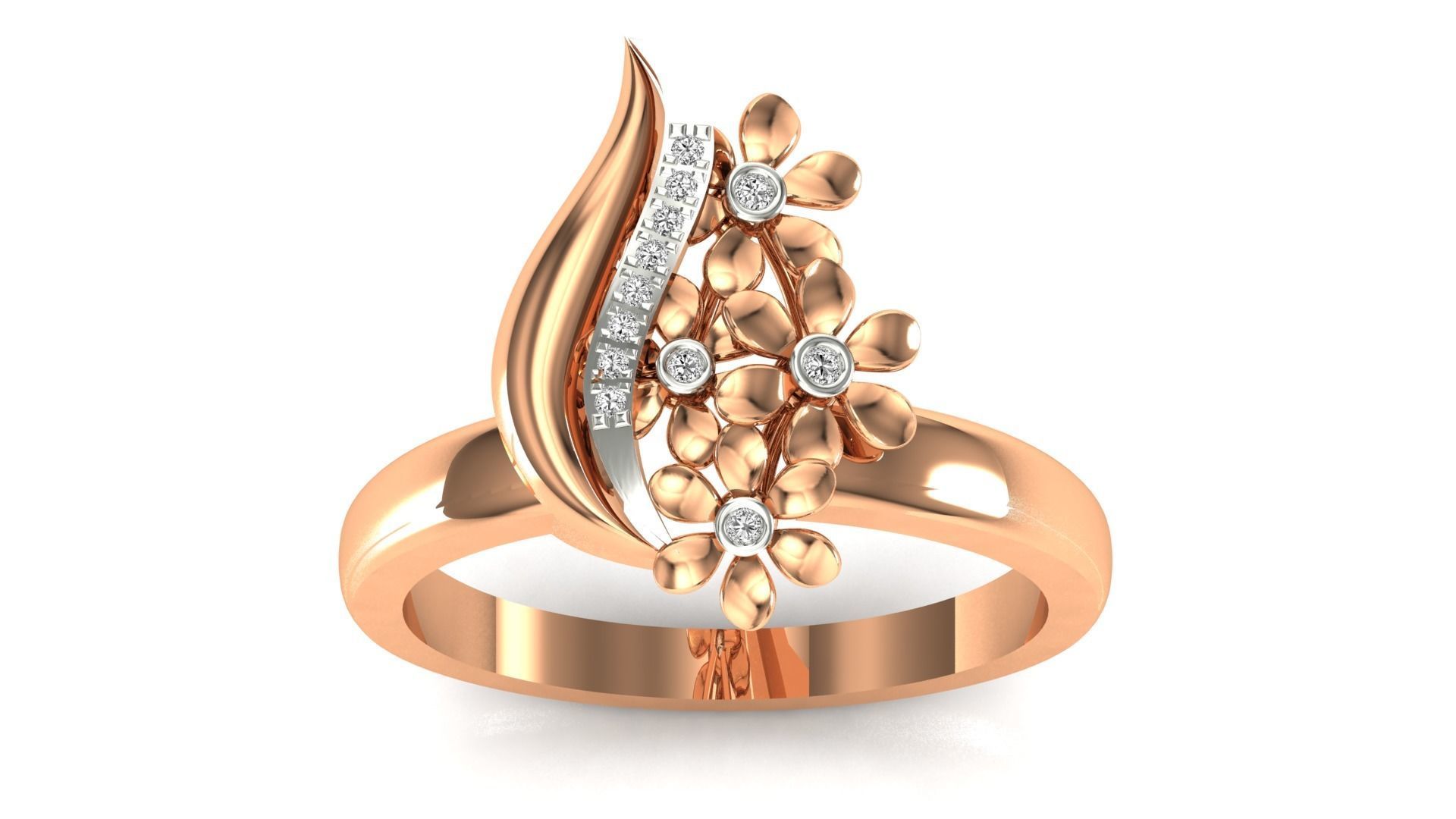 Ring-128 rose gold ring with diamonds 3D print model_19