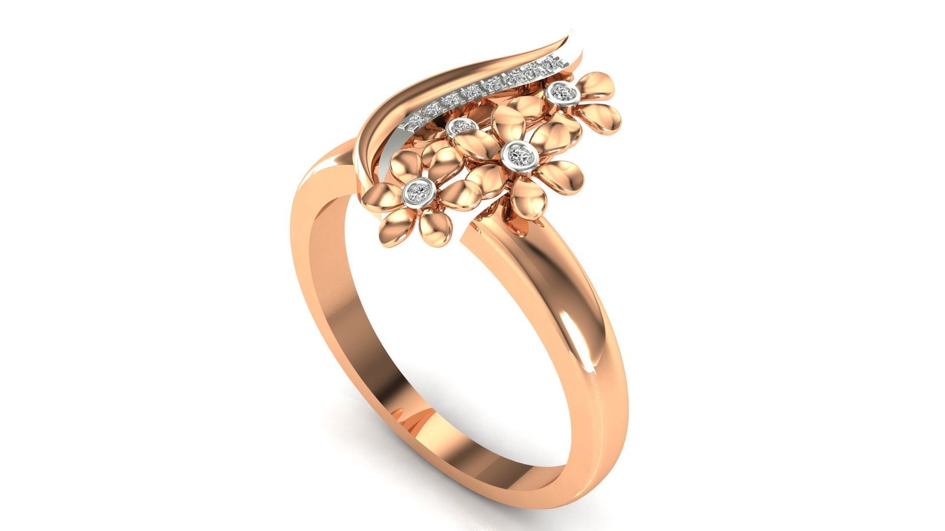 Ring-128 rose gold ring with diamonds 3D print model_2
