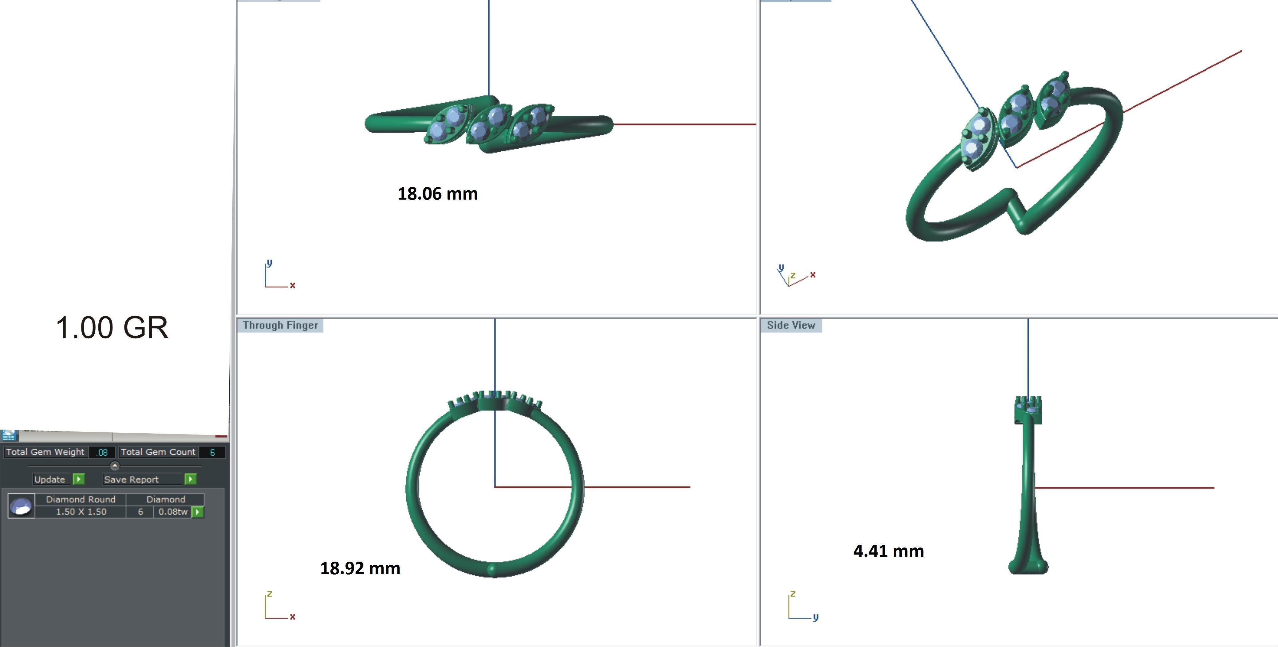 Ring-126 gold ring with three diamonds 3D print model_24