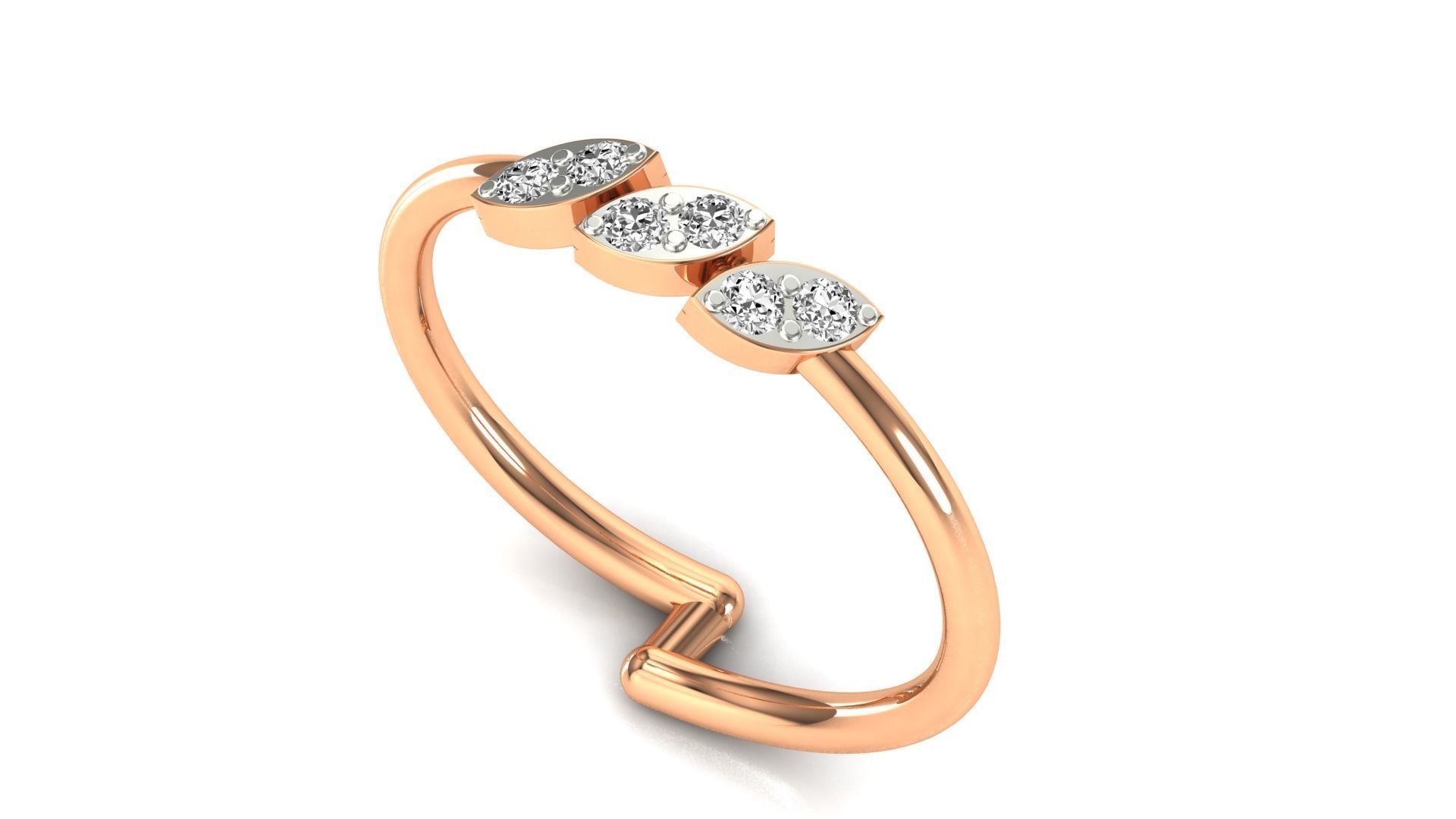 Ring-126 gold ring with three diamonds 3D print model_2