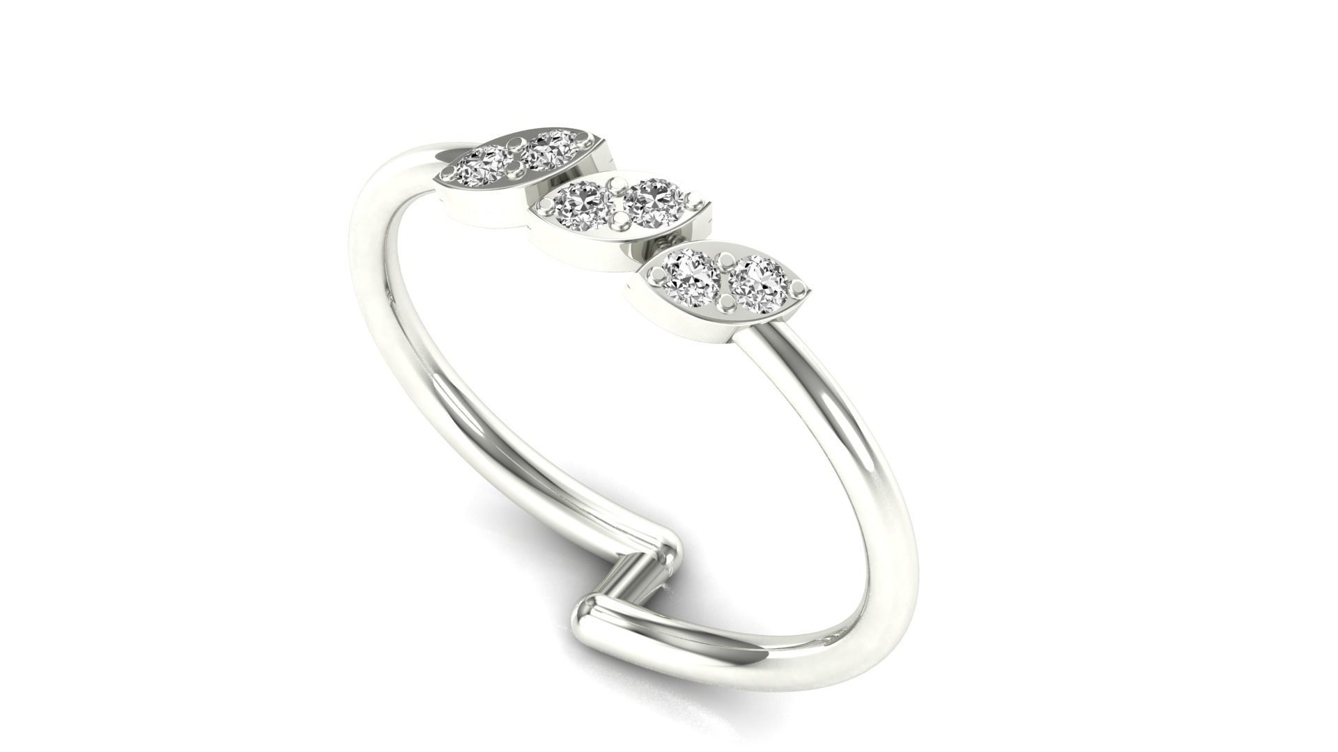 Ring-126 gold ring with three diamonds 3D print model_4