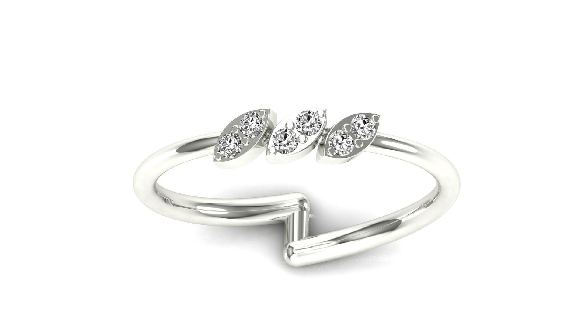 Ring-126 gold ring with three diamonds 3D print model_21