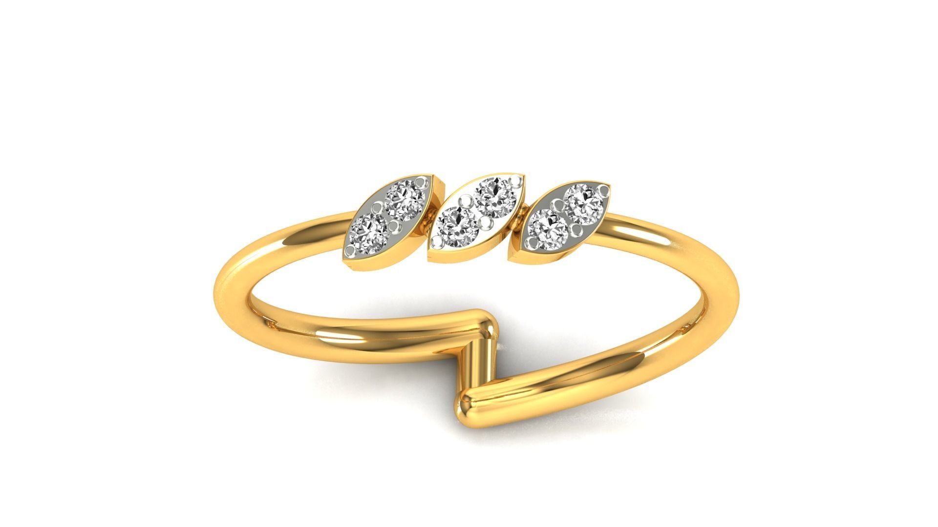 Ring-126 gold ring with three diamonds 3D print model_23