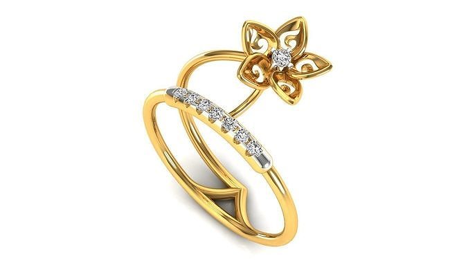 Ring-104 rose gold flower ring with diamonds 3D print model