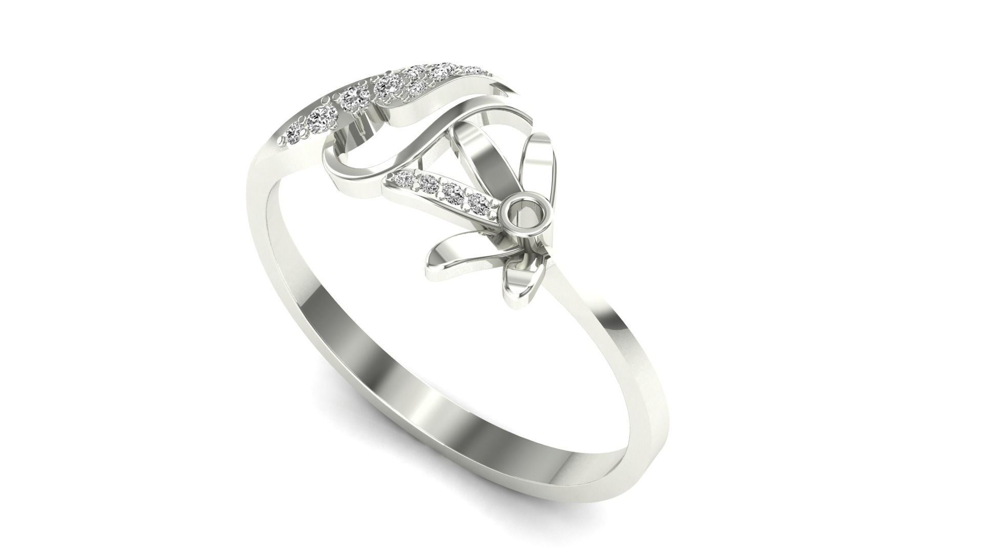 Ring-98 diamond ring with bow 3D print model_3