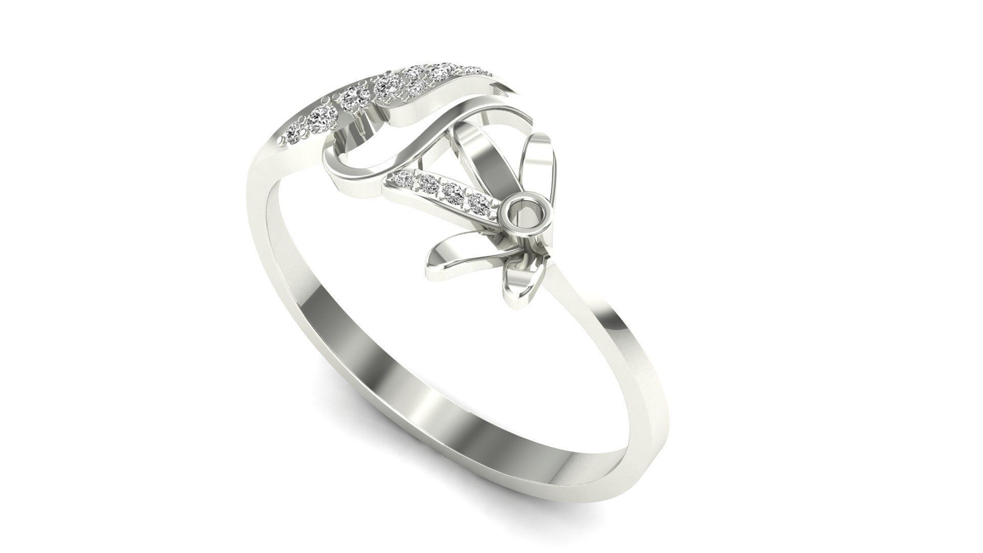 Ring-98 diamond ring with bow 3D print model_2