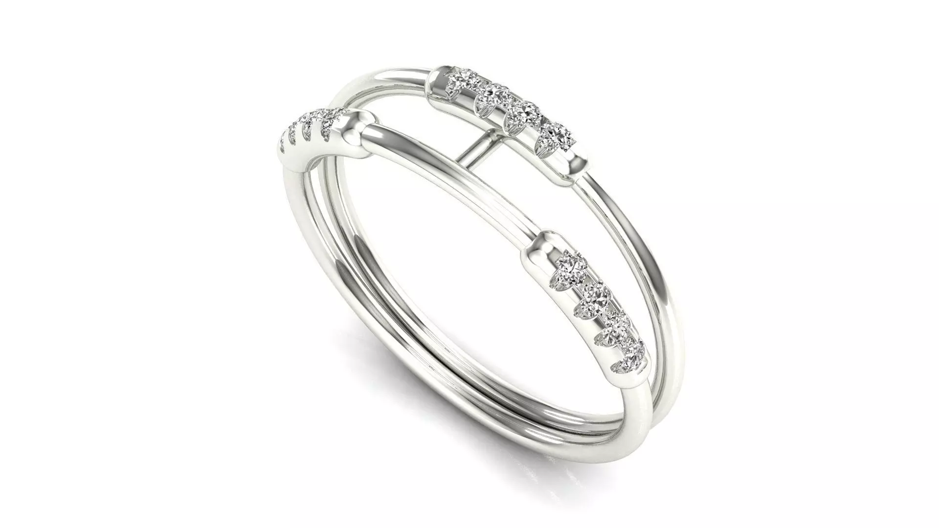 Ring-94 rose gold ring with two rows of diamonds 3D print model_0