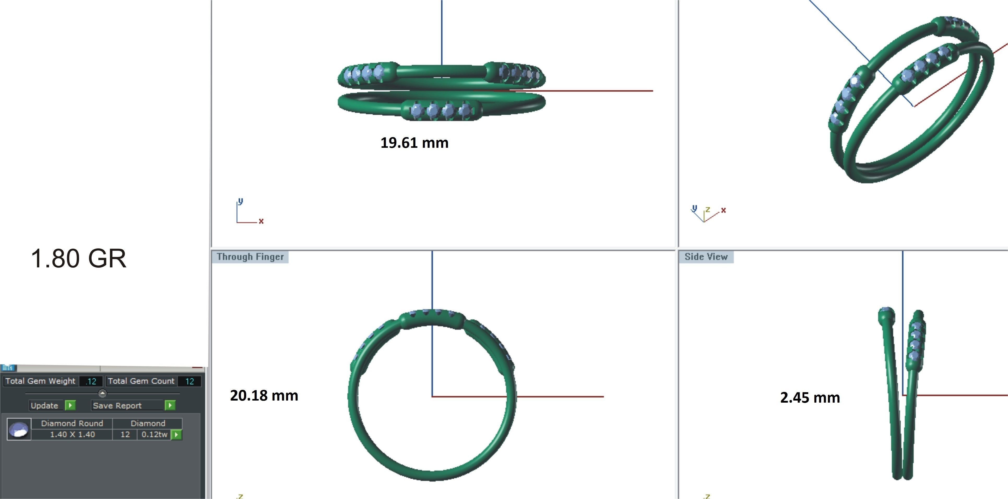 Ring-94 rose gold ring with two rows of diamonds 3D print model_24