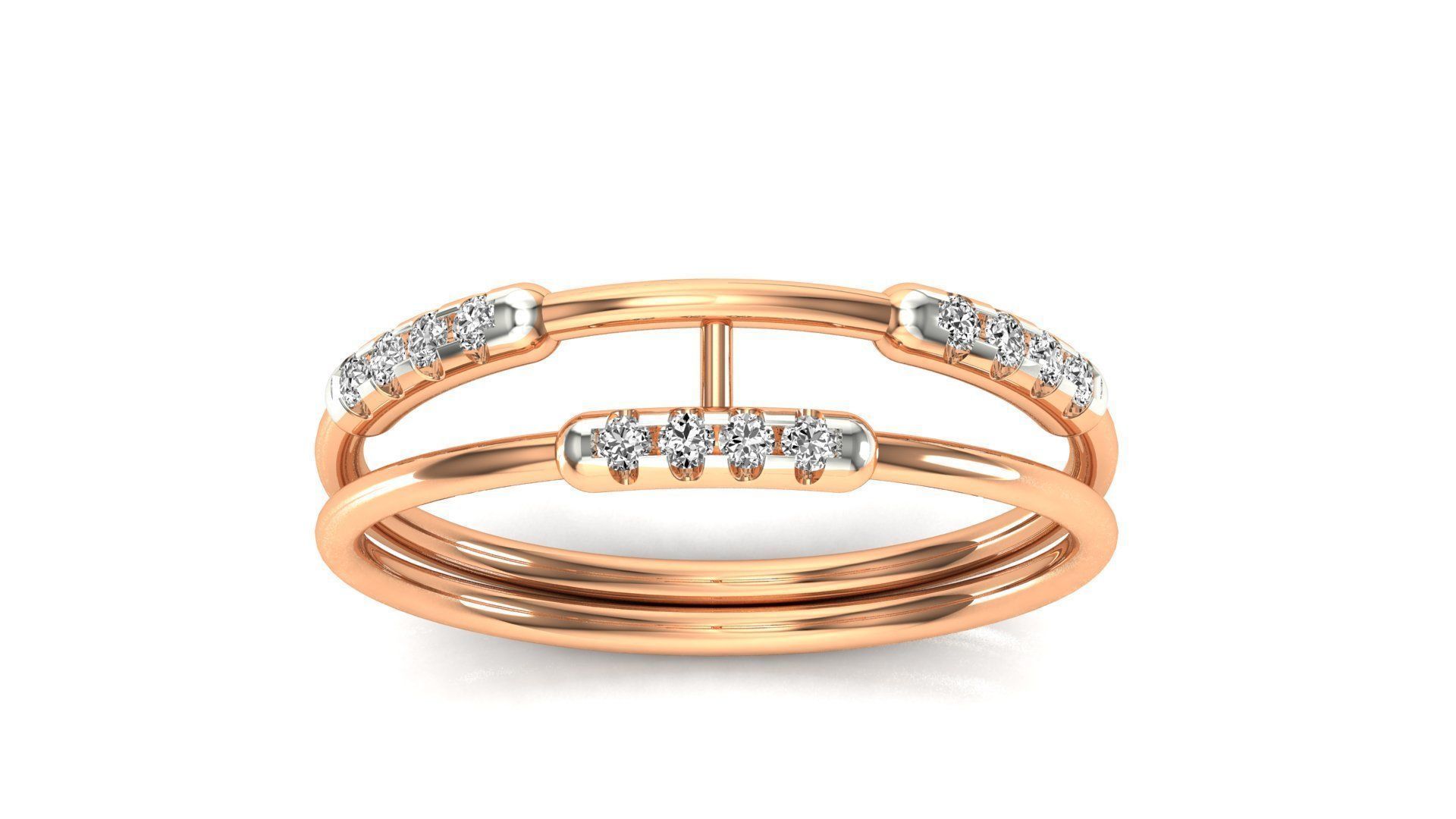 Ring-94 rose gold ring with two rows of diamonds 3D print model_18