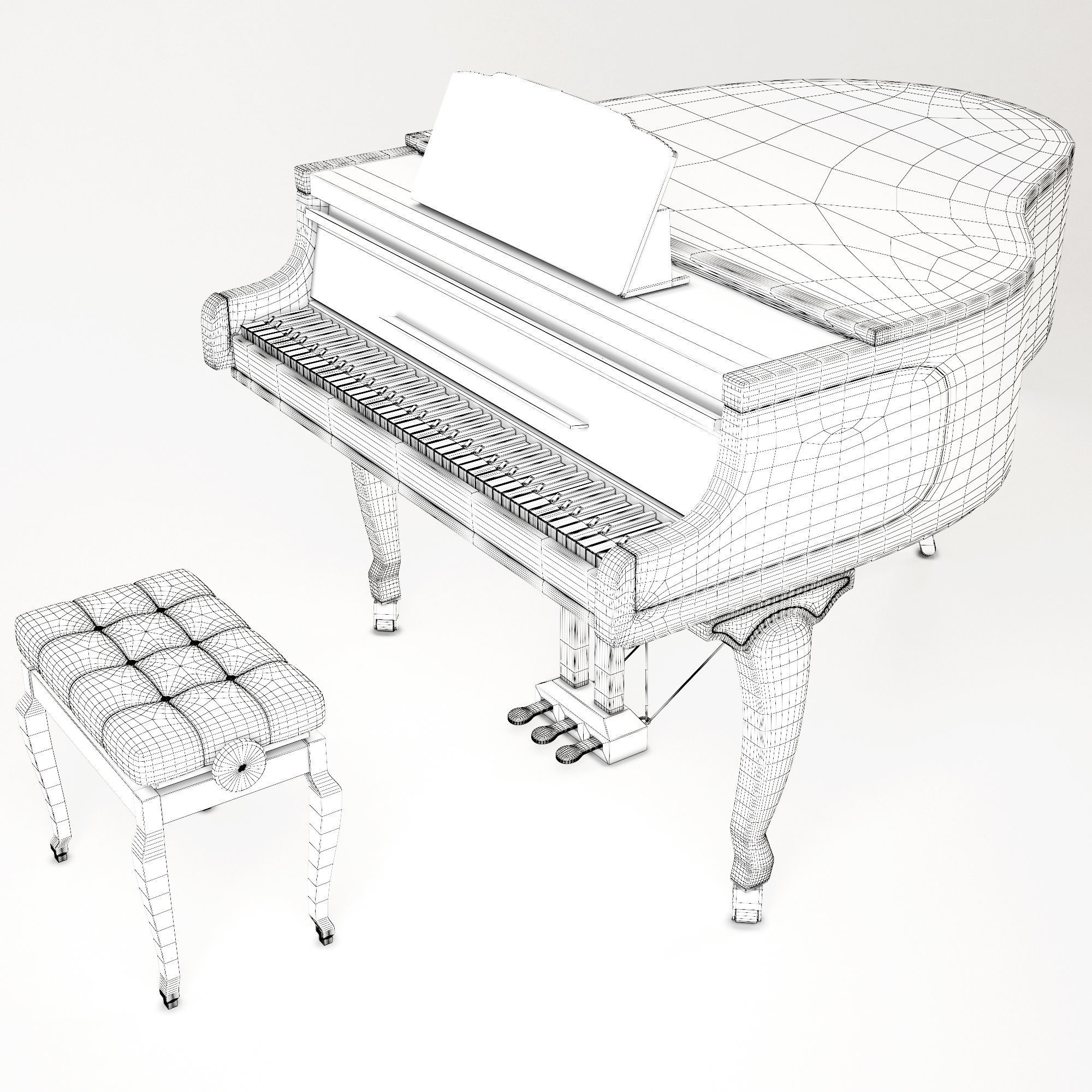 Piano and stool 3D model_4