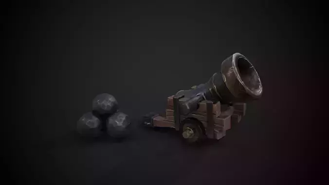 Stylized Cannon with Ball Low-poly 3D model