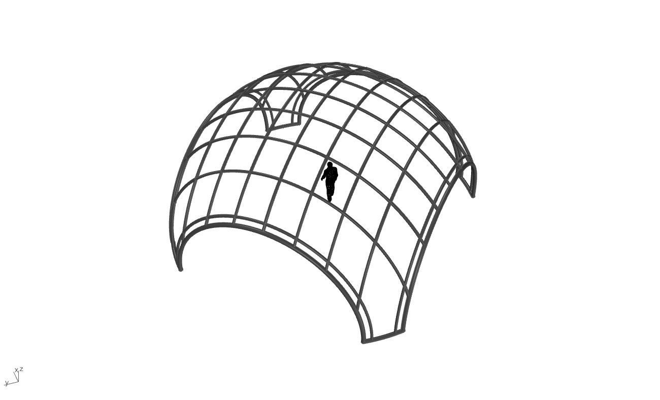 Dome Structure with Arched Entry and Diagonal Wireframe Design 3D model_73