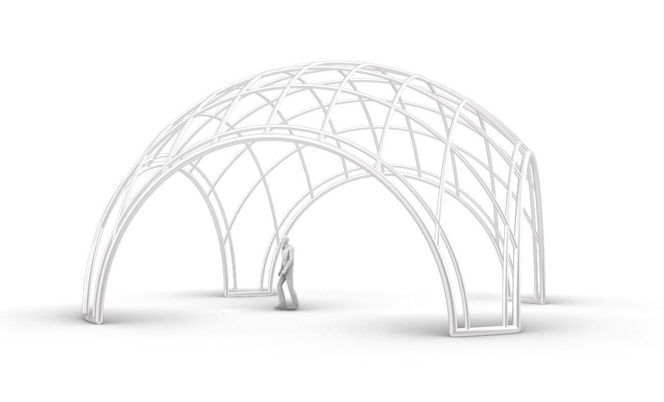 Dome Structure with Arched Entry and Diagonal Wireframe Design 3D model_25