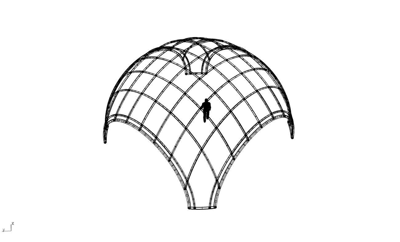 Dome Structure with Arched Entry and Diagonal Wireframe Design 3D model_94