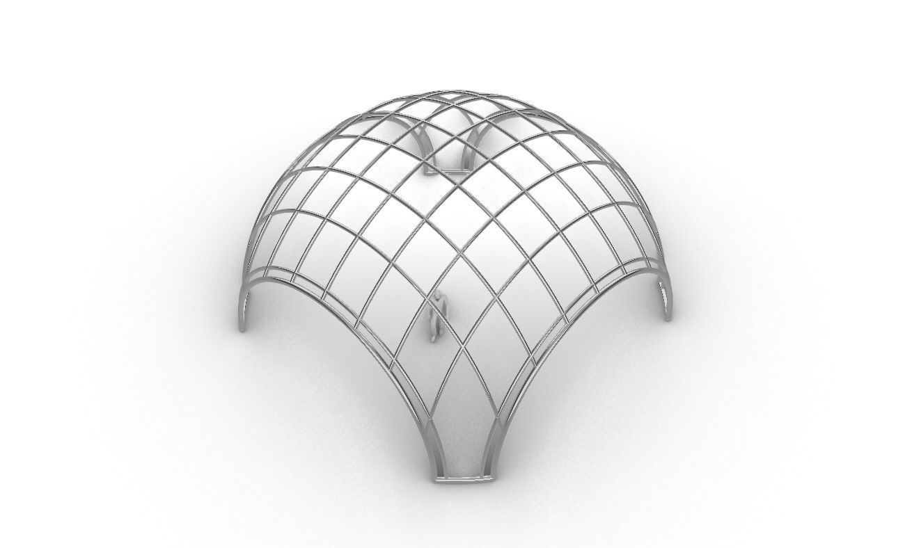 Dome Structure with Arched Entry and Diagonal Wireframe Design 3D model_44