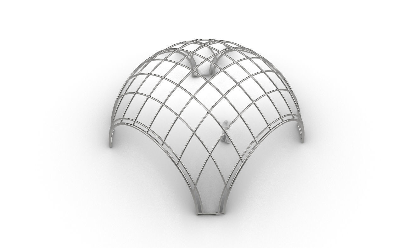 Dome Structure with Arched Entry and Diagonal Wireframe Design 3D model_59