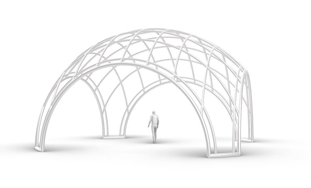 Dome Structure with Arched Entry and Diagonal Wireframe Design 3D model_30