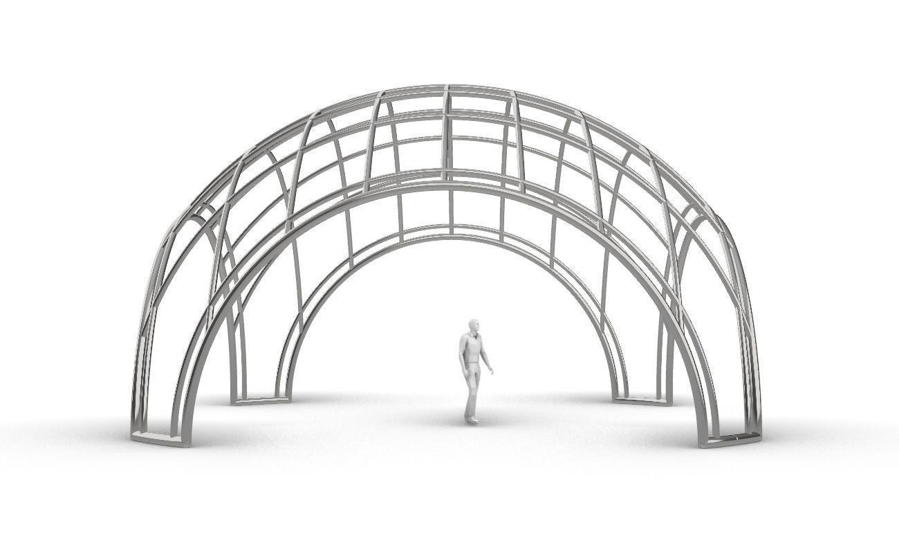 Dome Structure with Arched Entry and Diagonal Wireframe Design 3D model_19