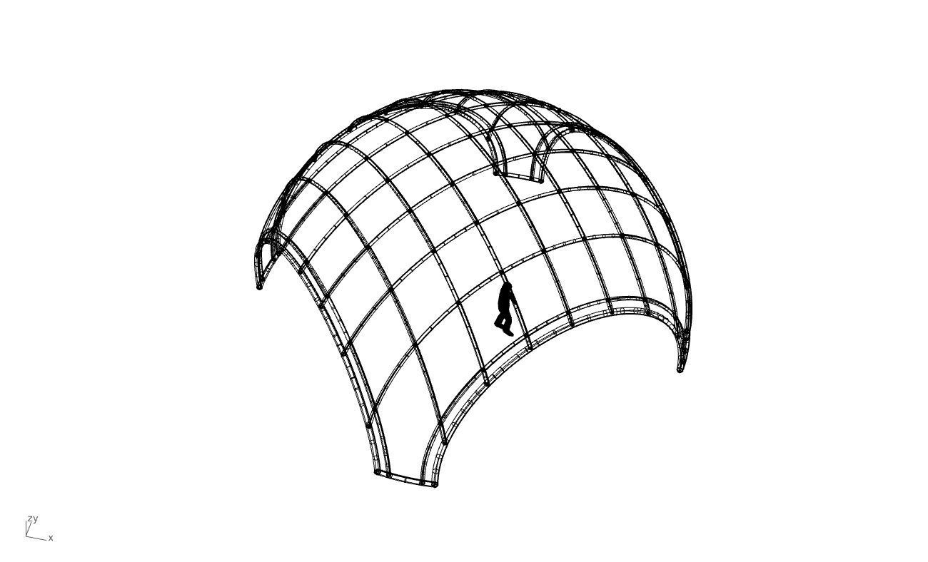 Dome Structure with Arched Entry and Diagonal Wireframe Design 3D model_80