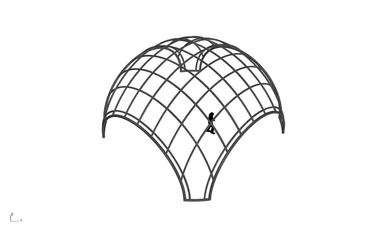 Dome Structure with Arched Entry and Diagonal Wireframe Design 3D model_79