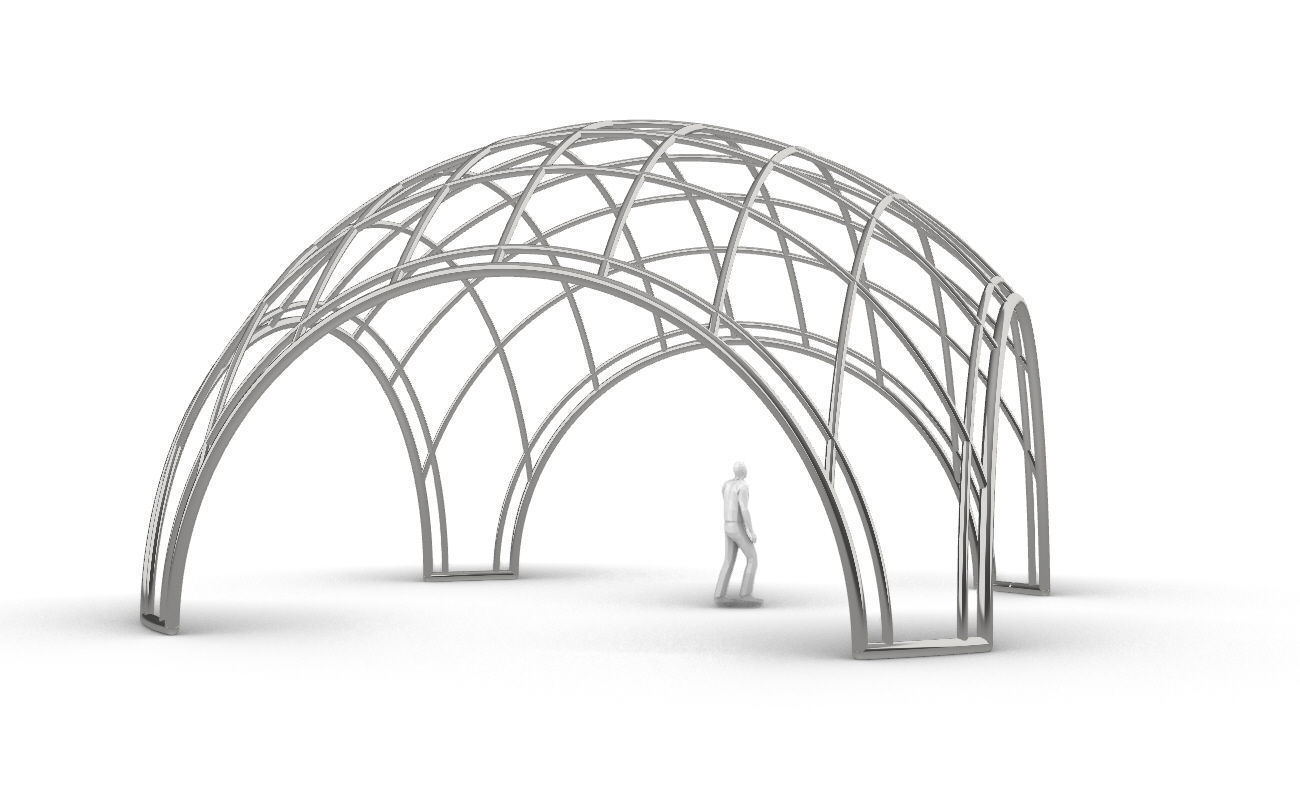 Dome Structure with Arched Entry and Diagonal Wireframe Design 3D model_15