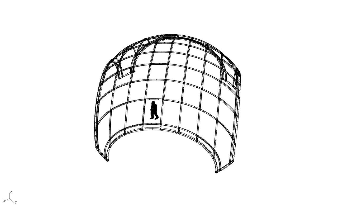 Dome Structure with Arched Entry and Diagonal Wireframe Design 3D model_87