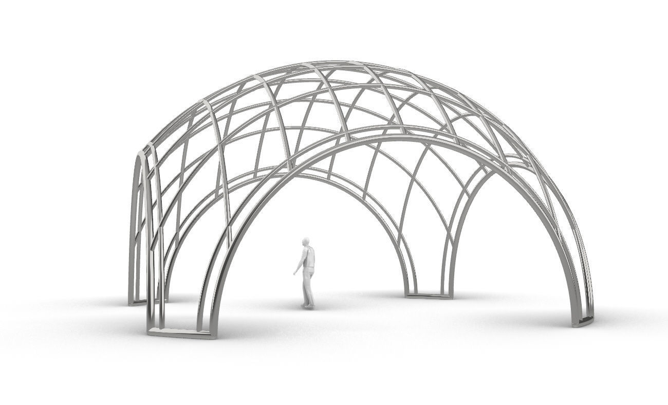 Dome Structure with Arched Entry and Diagonal Wireframe Design 3D model_8