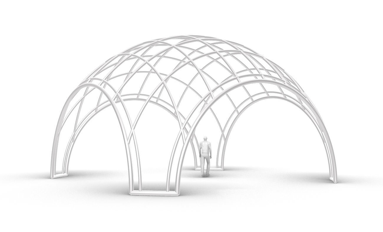 Dome Structure with Arched Entry and Diagonal Wireframe Design 3D model_32