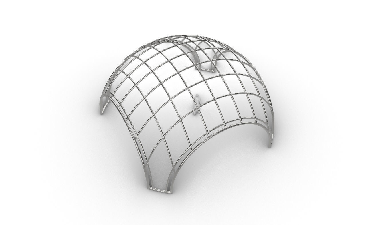 Dome Structure with Arched Entry and Diagonal Wireframe Design 3D model_55