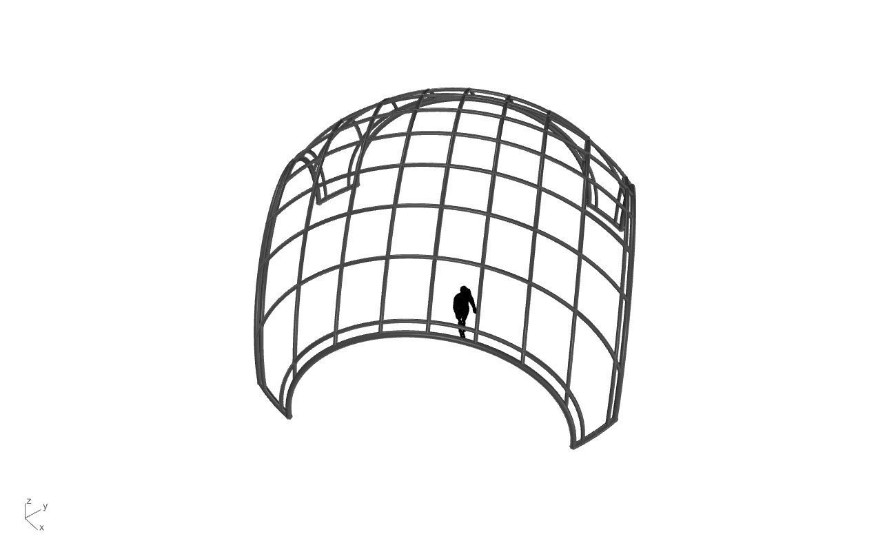 Dome Structure with Arched Entry and Diagonal Wireframe Design 3D model_62