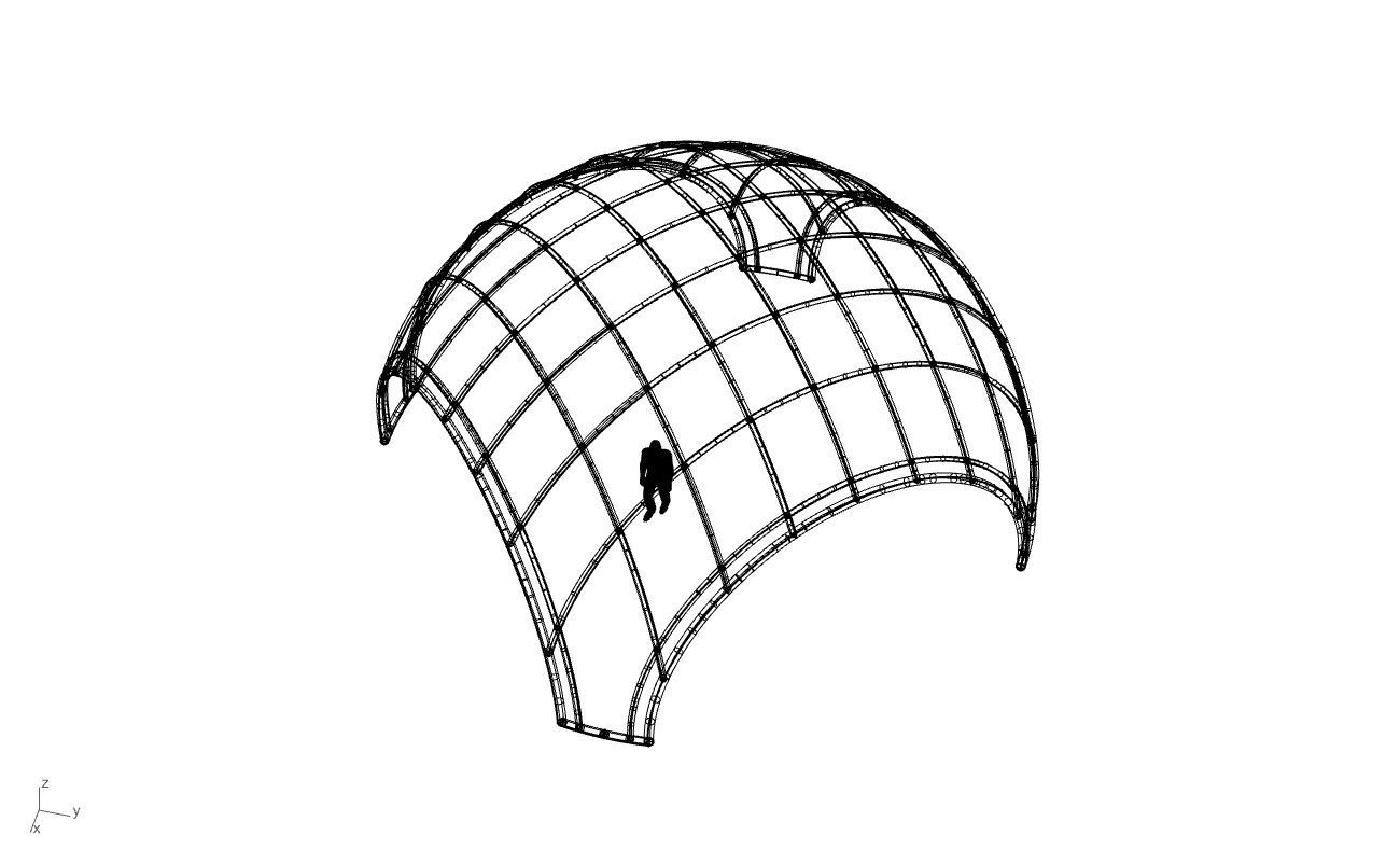 Dome Structure with Arched Entry and Diagonal Wireframe Design 3D model_85